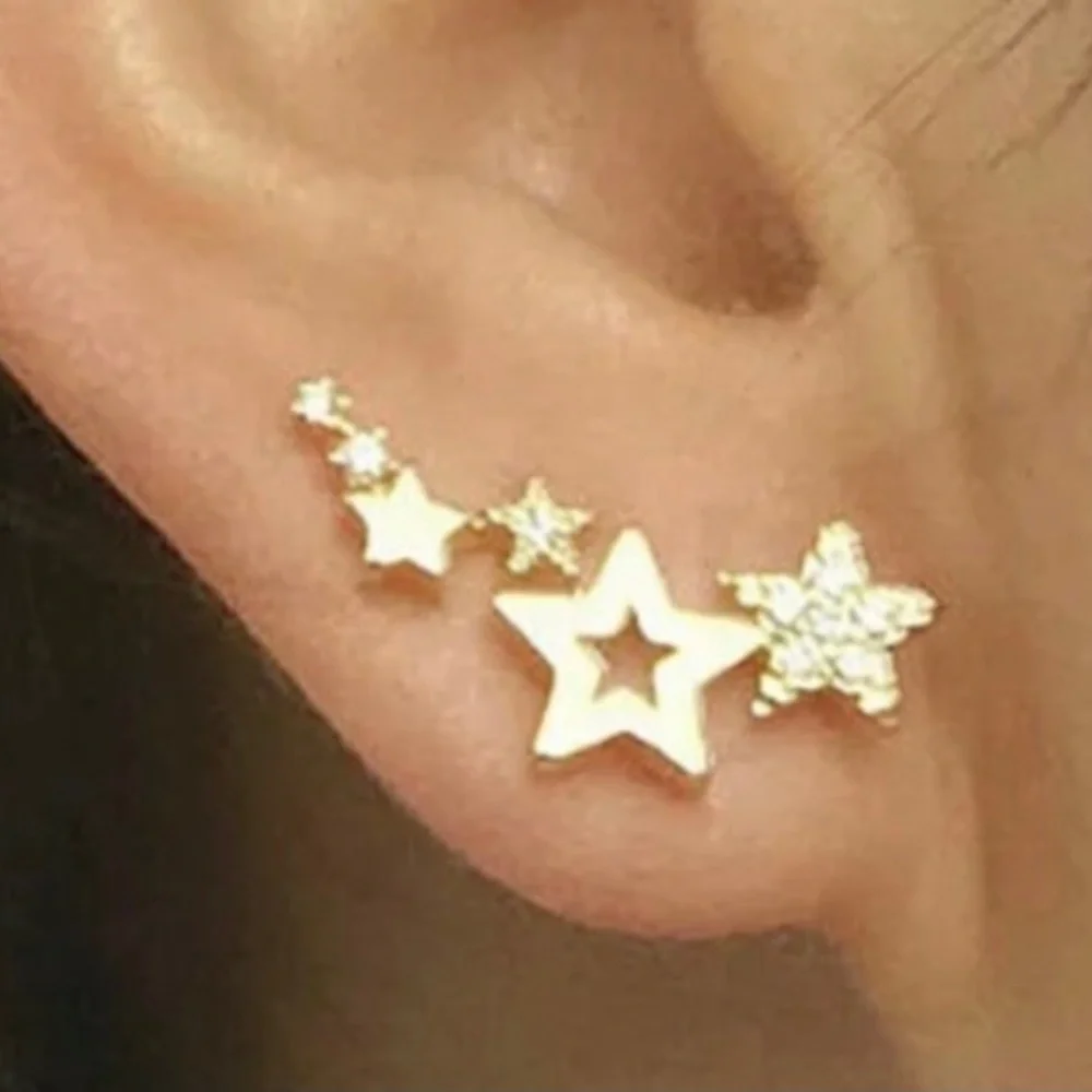 Gold Diamond Star Ear Climbers - Picture 2 of 4